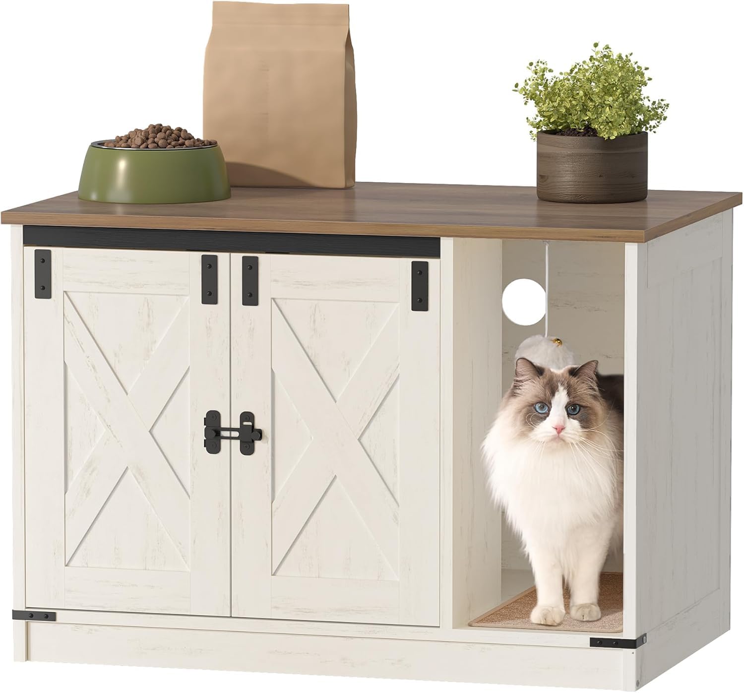 Detalle de Hzuaneri CB82414X Cat Litter Box Enclosure, Farmhouse Cabinet with Bell