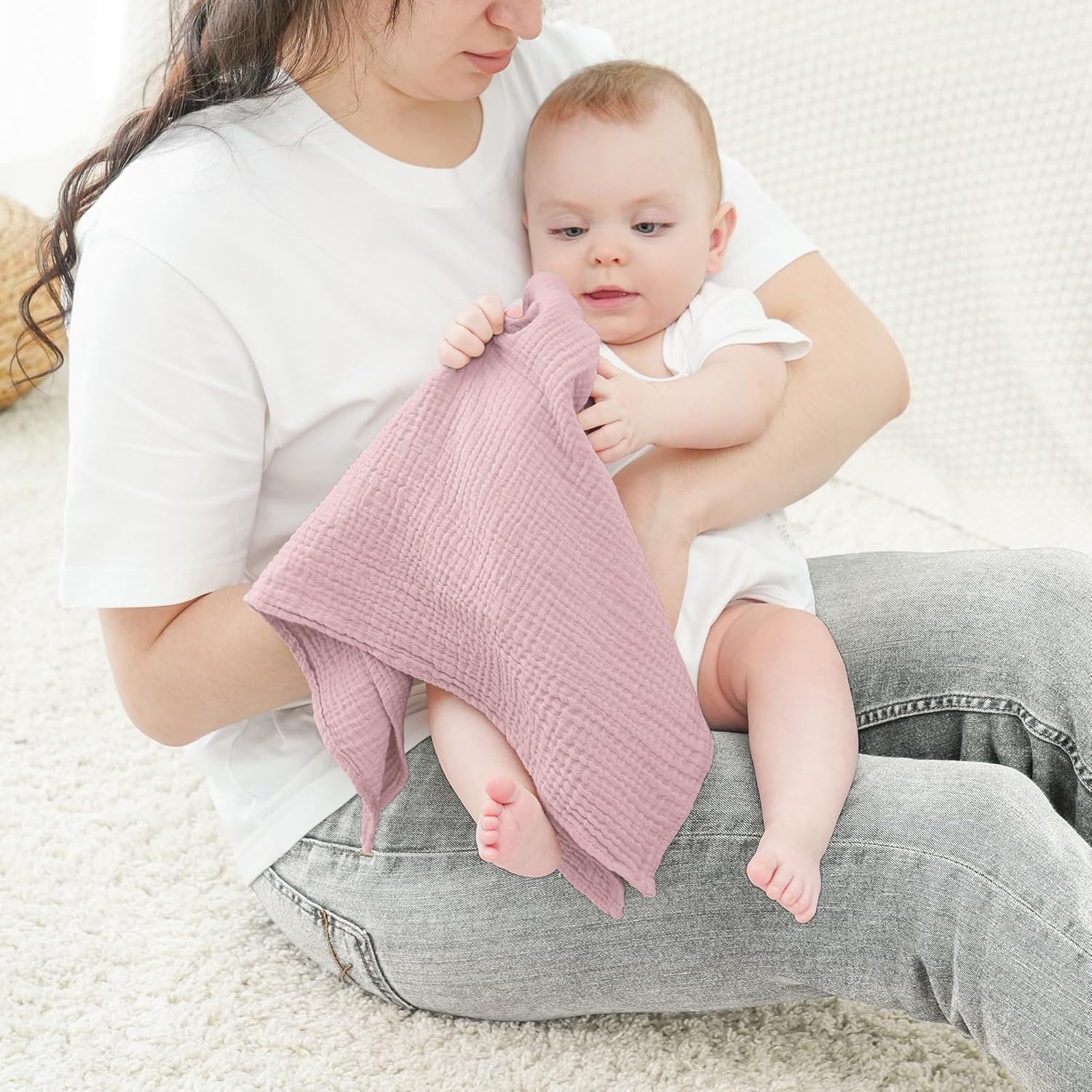 Thumbnail 1 de Bearmoss Musselin-Spucktücher für Babys aus 100% Baumwolle, 3er-Set 60 x 60 cm (Rosa Herz)
