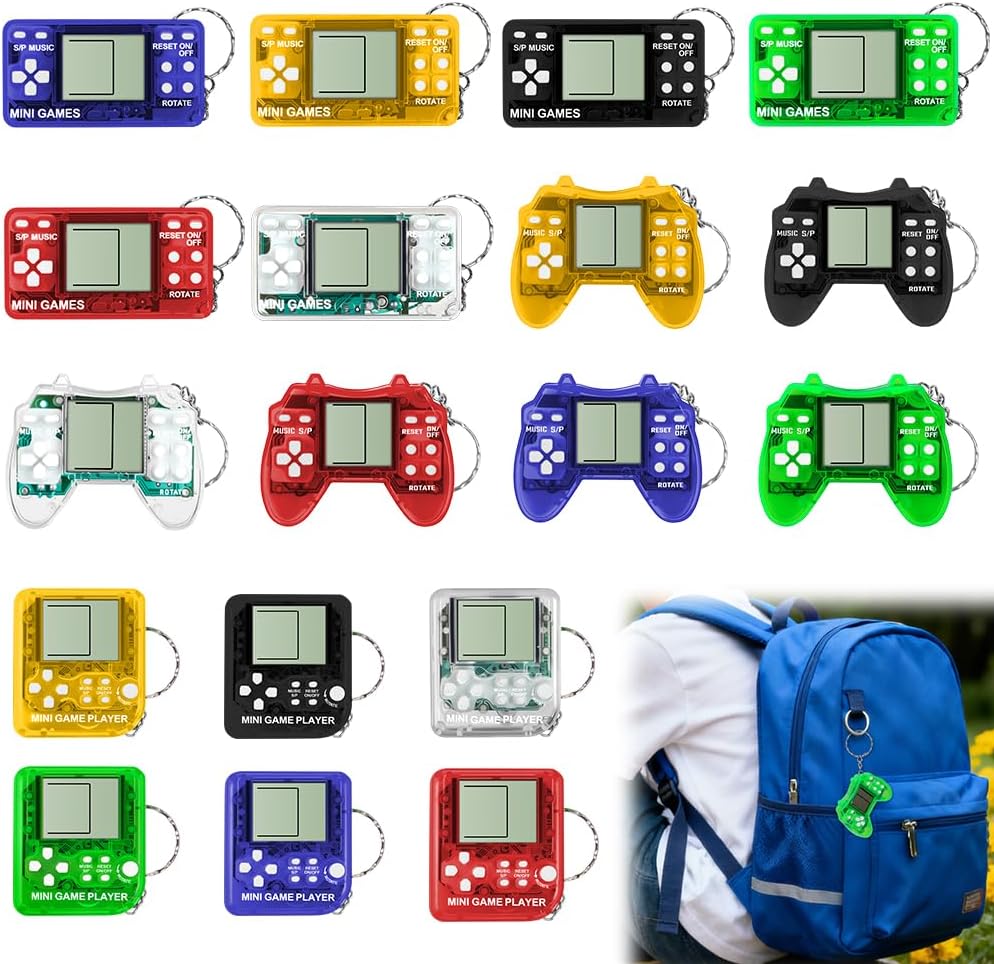 Detalle de Vicloon retro-minispelskonsoler, 18-pack med nyckelringar i plast
