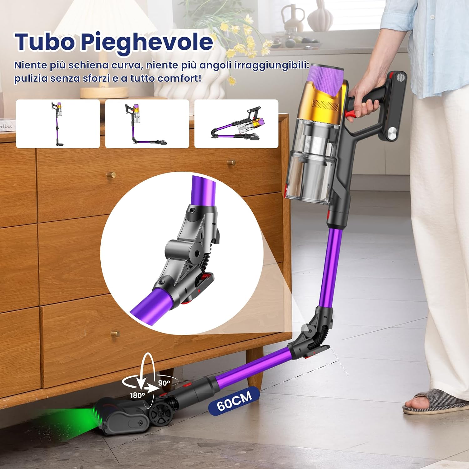 Thumbnail 2 de A12 Aspirapolvere Senza Fili 50KPa: pulizia profonda, design pieghevole e serbatoio acqua rimovibile