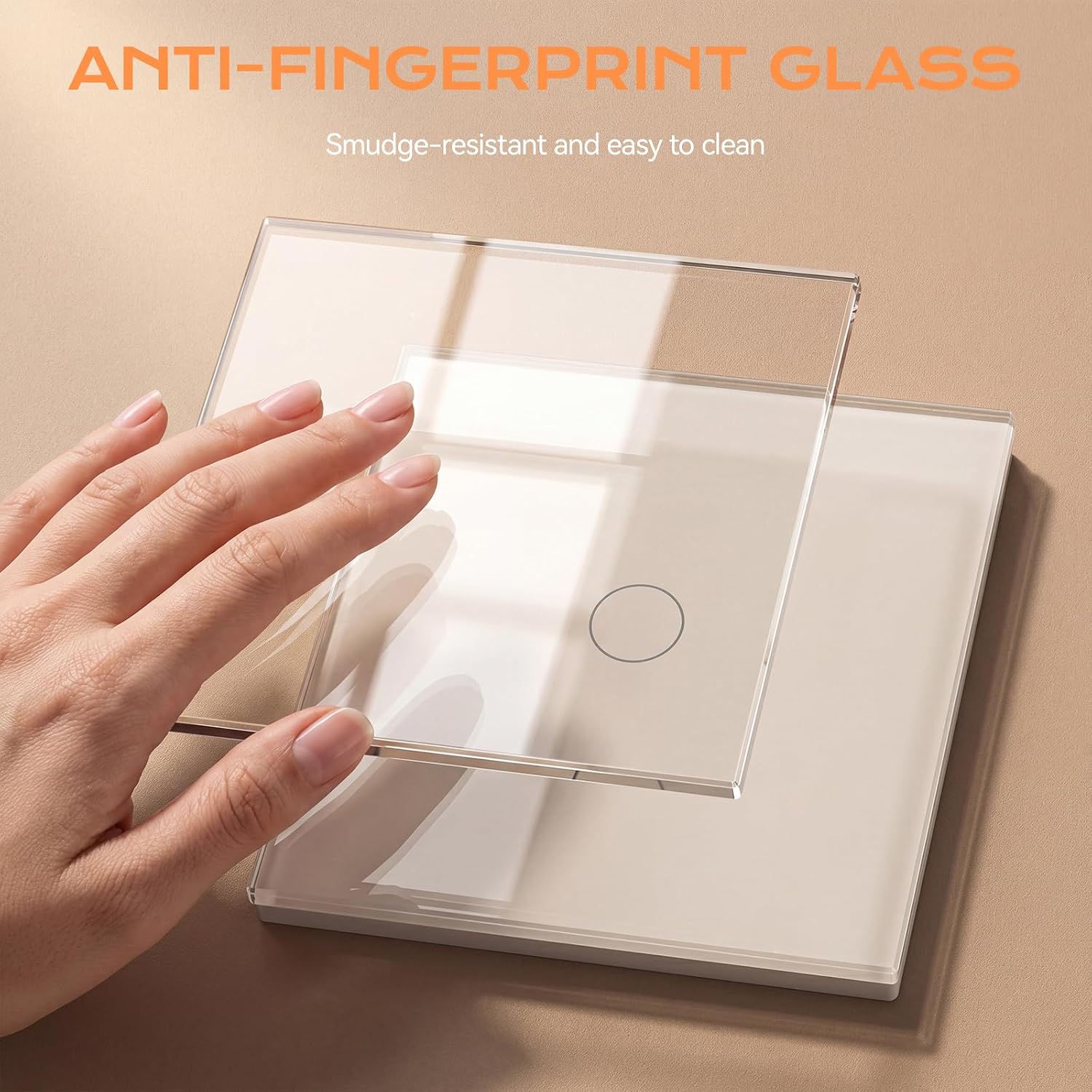 Detalle 2 de BSEED Touch Glas-Lichtschalter, 1-Fach 2-Wege, Unterputz – LED-Hintergrundbeleuchtung, Kein Neutralleiter erforderlich, Weiß