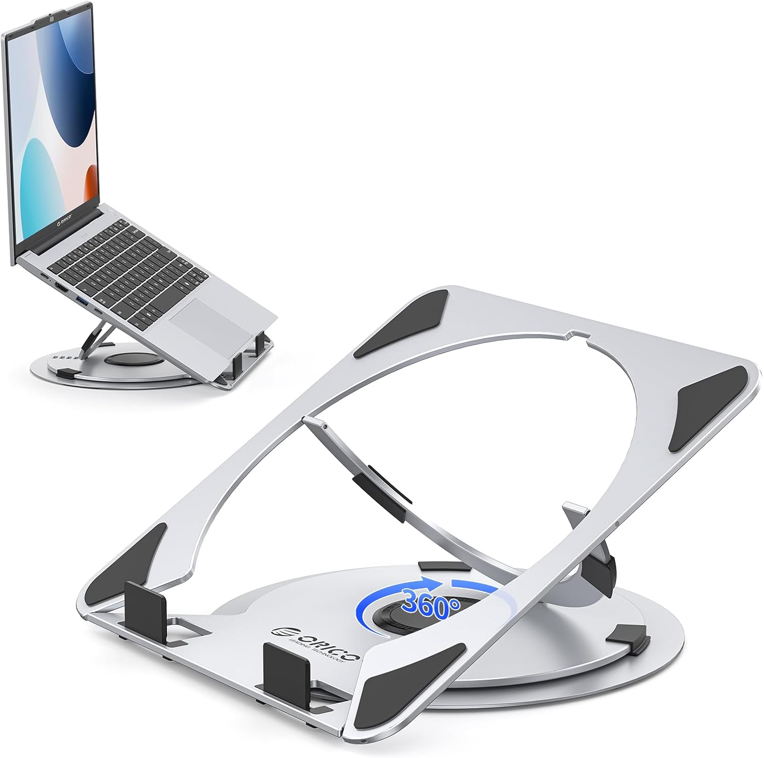 Detalle de ORICO Support ordinateur portable ventilé réglable NS1 en aluminium, hauteur à 5 niveaux et rotation 360° (10 à 17,3")