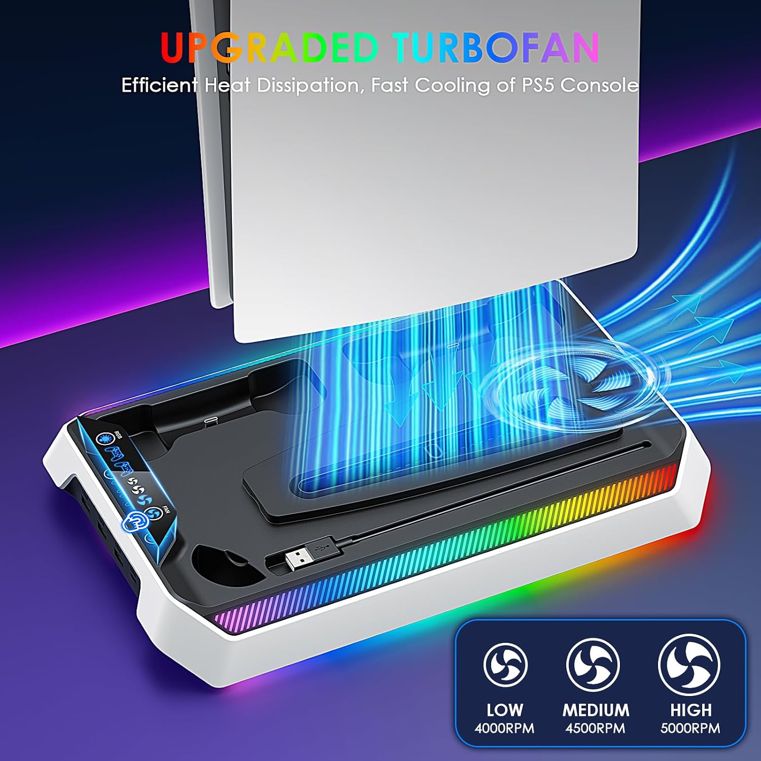 Detalle 2 de PS5/Slim/Pro Cooling Station with RGB Controller Charger