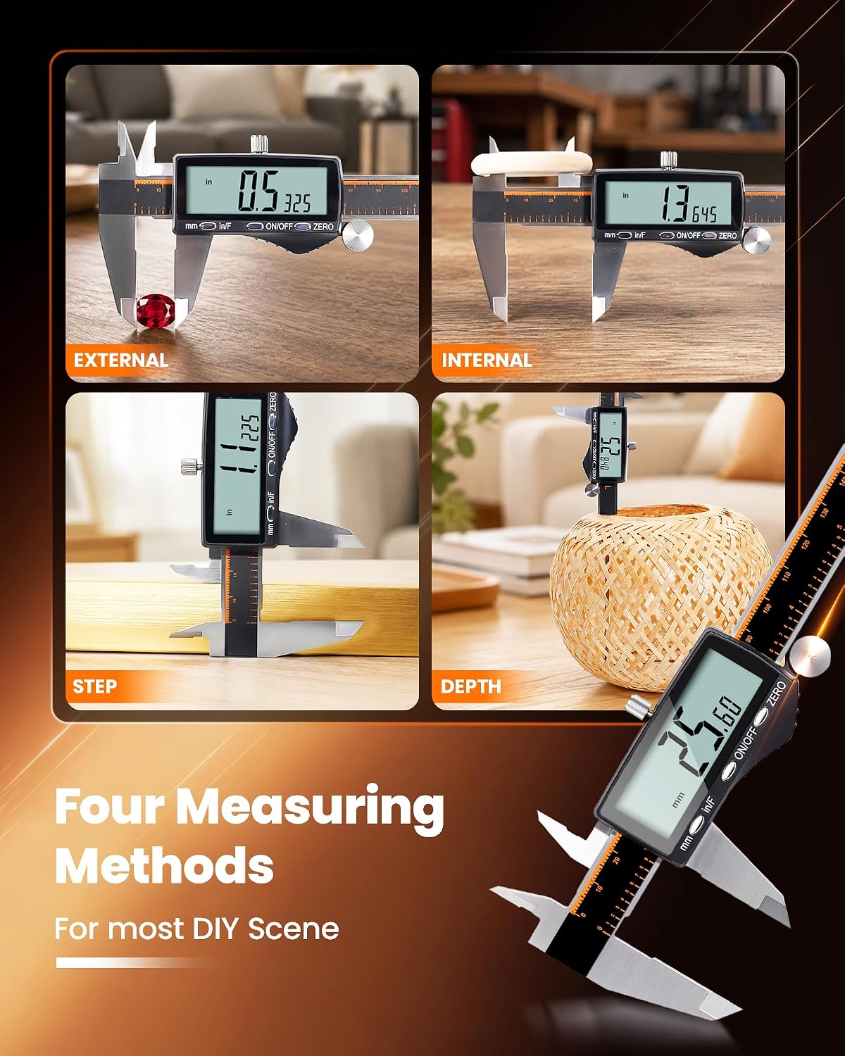 Detalle 2 de HARDELL 12-Inch Digital Caliper, USB-C Rechargeable, 4 Modes, 0.002-Inch Accuracy