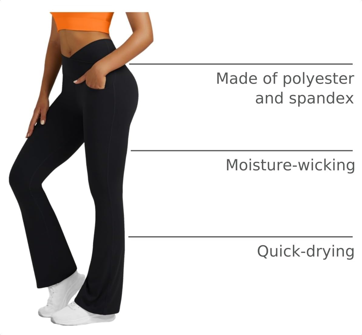 Detalle de Flare Yoga Pants with Pockets, 80% Polyester and 20% Spandex