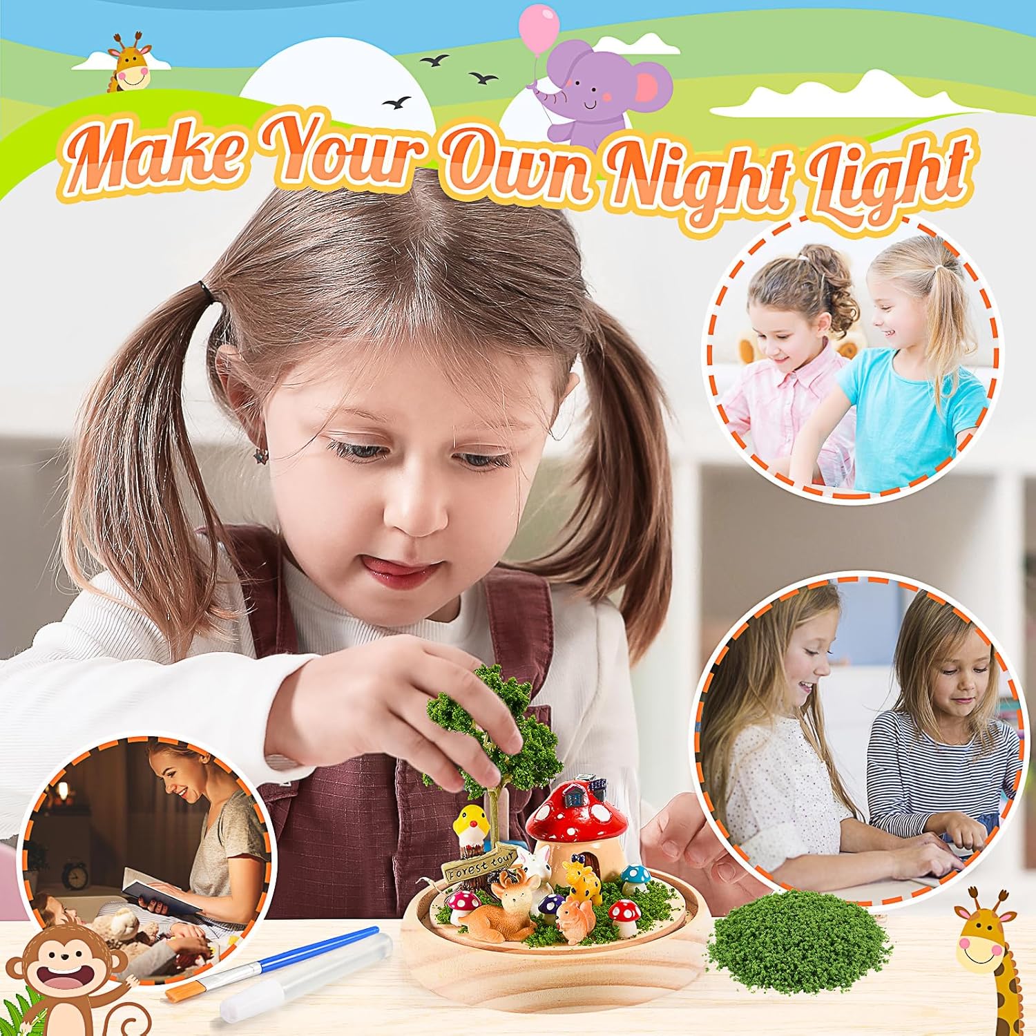 Thumbnail 1 de HappyGoLucky DIY-Tier-Nachtlicht-Set für Kinder ab 3 Jahren (Tier-Motive & Holzsockel)