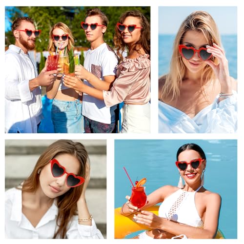Thumbnail 3 de Bouiexye Paquete de lentes de sol en forma de corazón para despedida de soltera (Rojo) – pack de 10