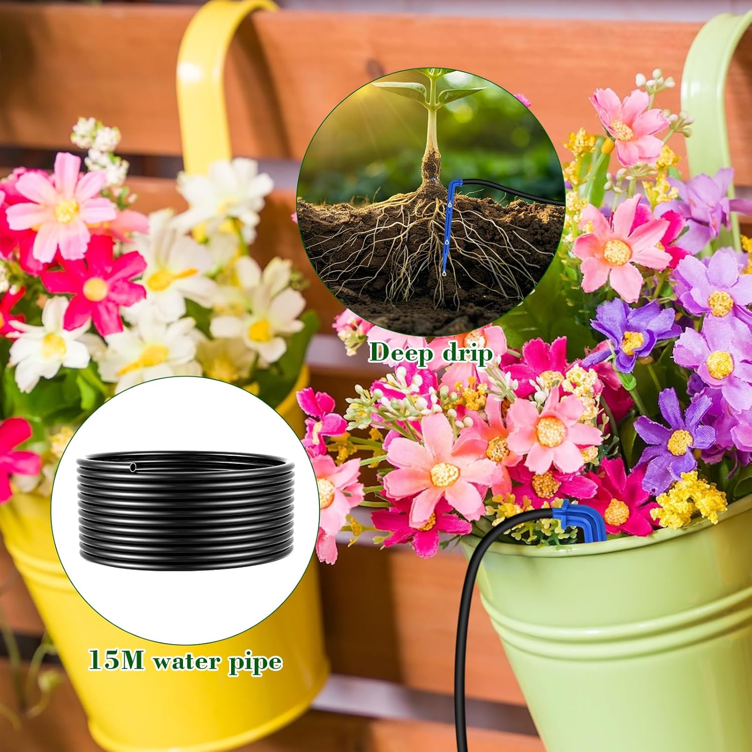 Thumbnail 3 de Onherm Irrigazione Automatica a Energia Solare con tubo lungo 15 m e gocciolatore – kit per balcone e giardino