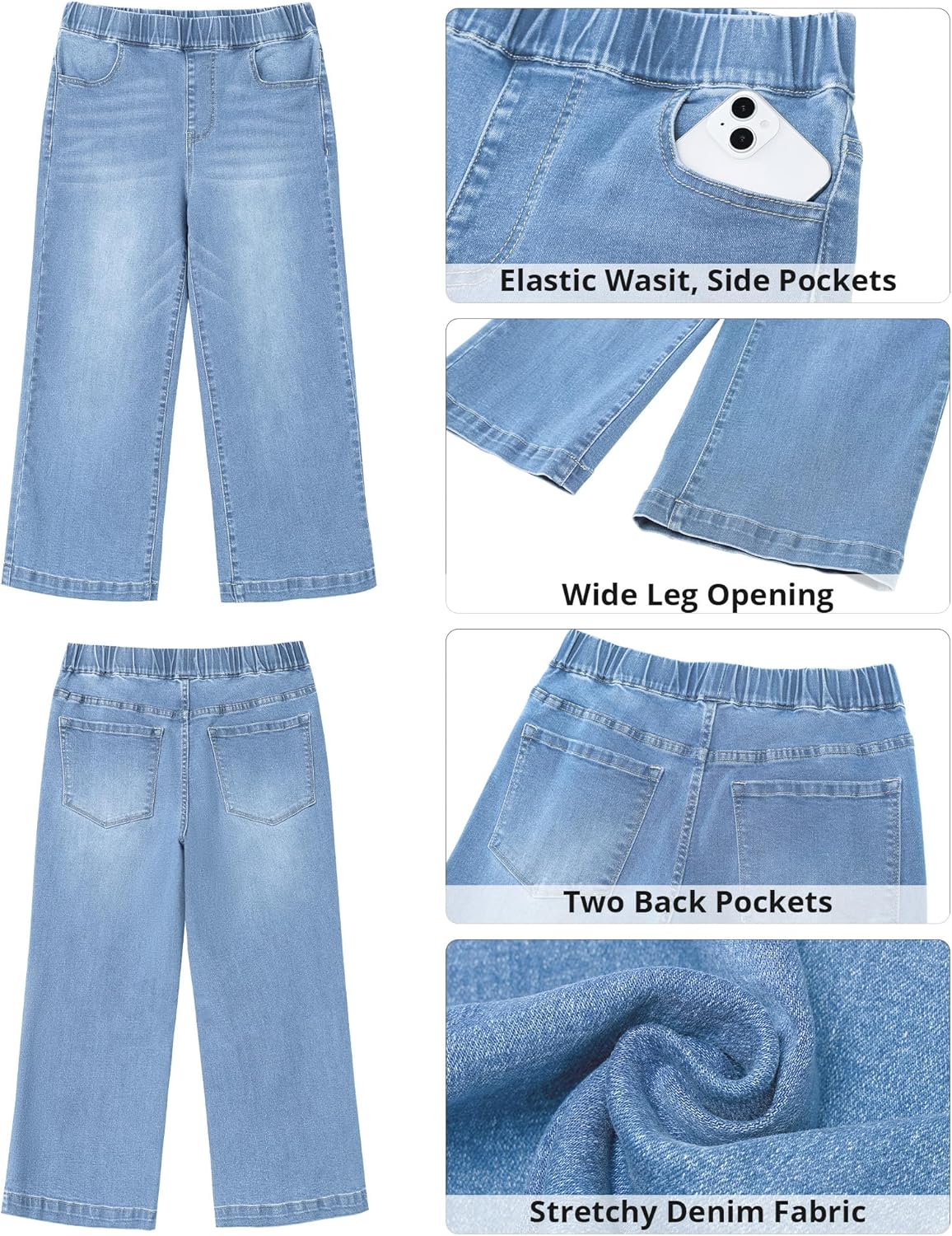 Thumbnail 4 de GRAPENT Capri Jeans for Women: Wide-Leg, High-Waisted Pull-On Denim with Pockets