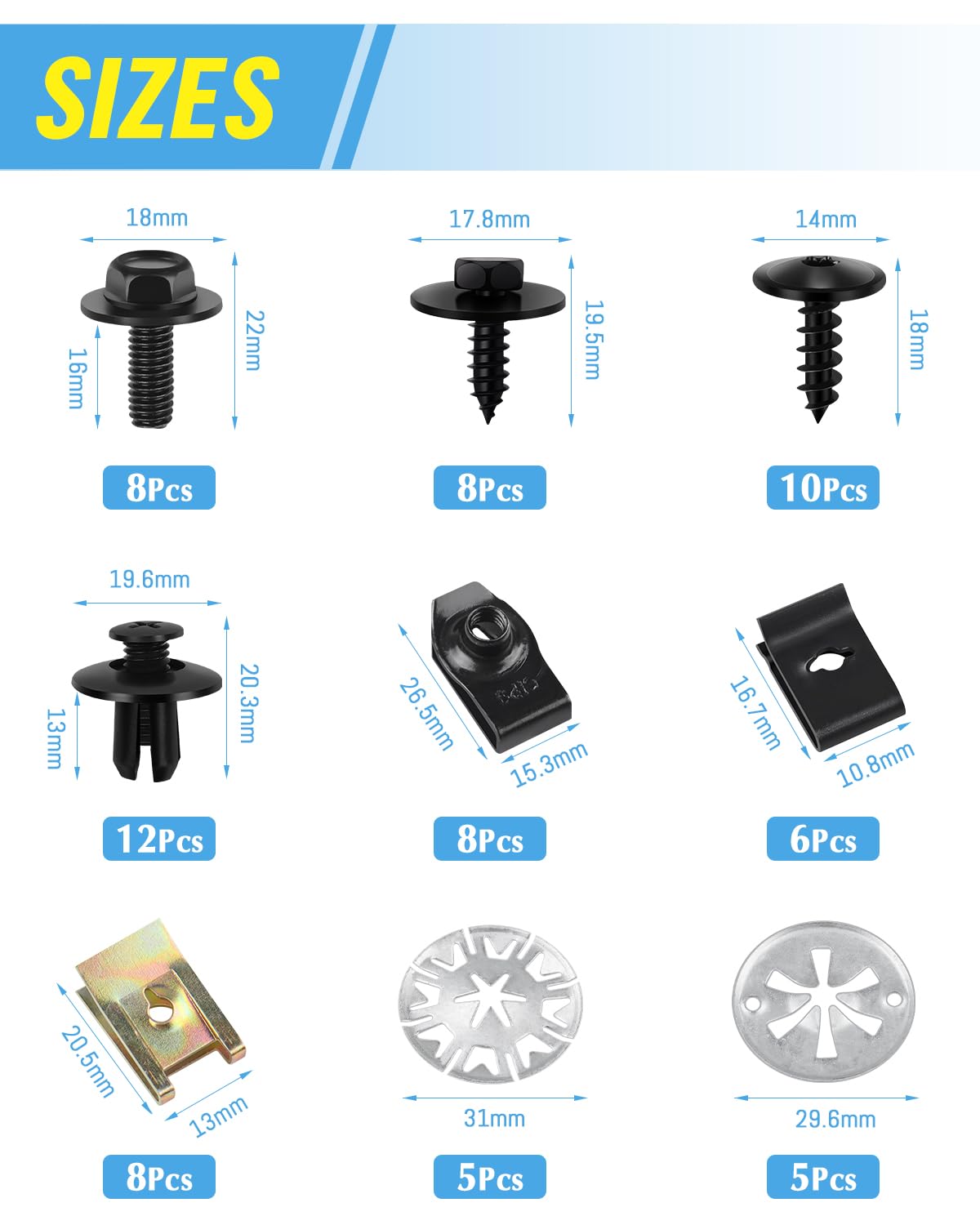 Detalle 2 de JatilEr 80-piece car screw and nut clips kit for trim, undertray and fender repairs