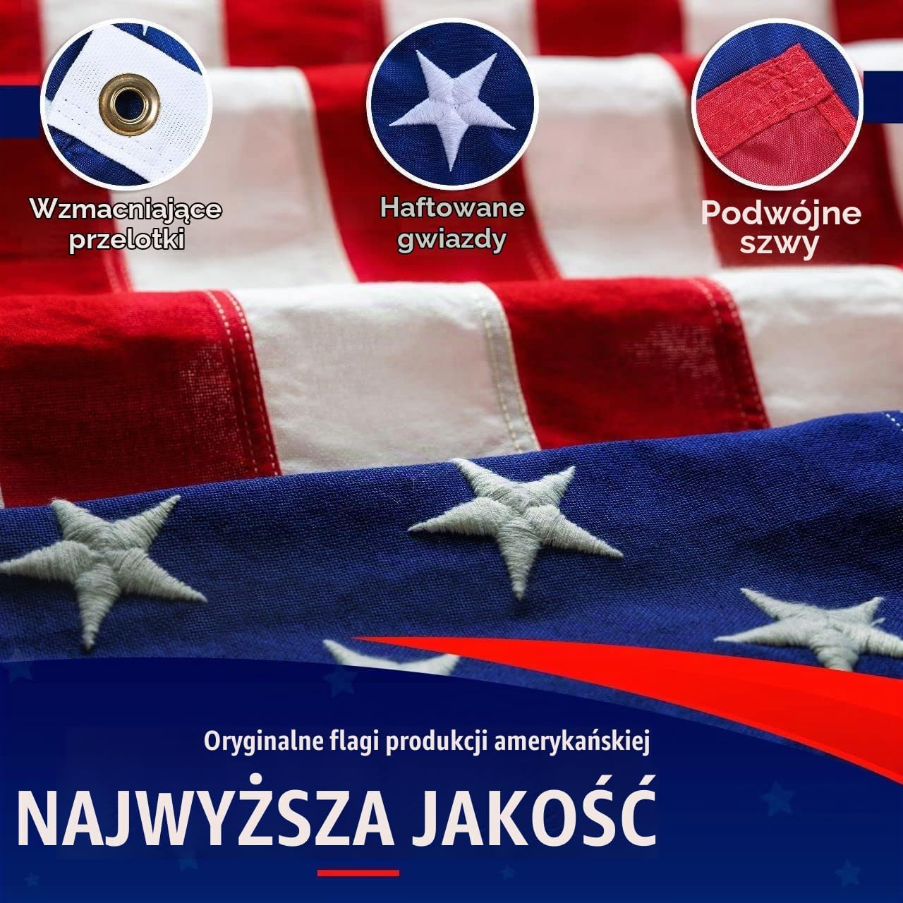 Detalle de Rushmore Rose USA flaga 3 × 5, haftowane gwiazdy i naszywane pasy