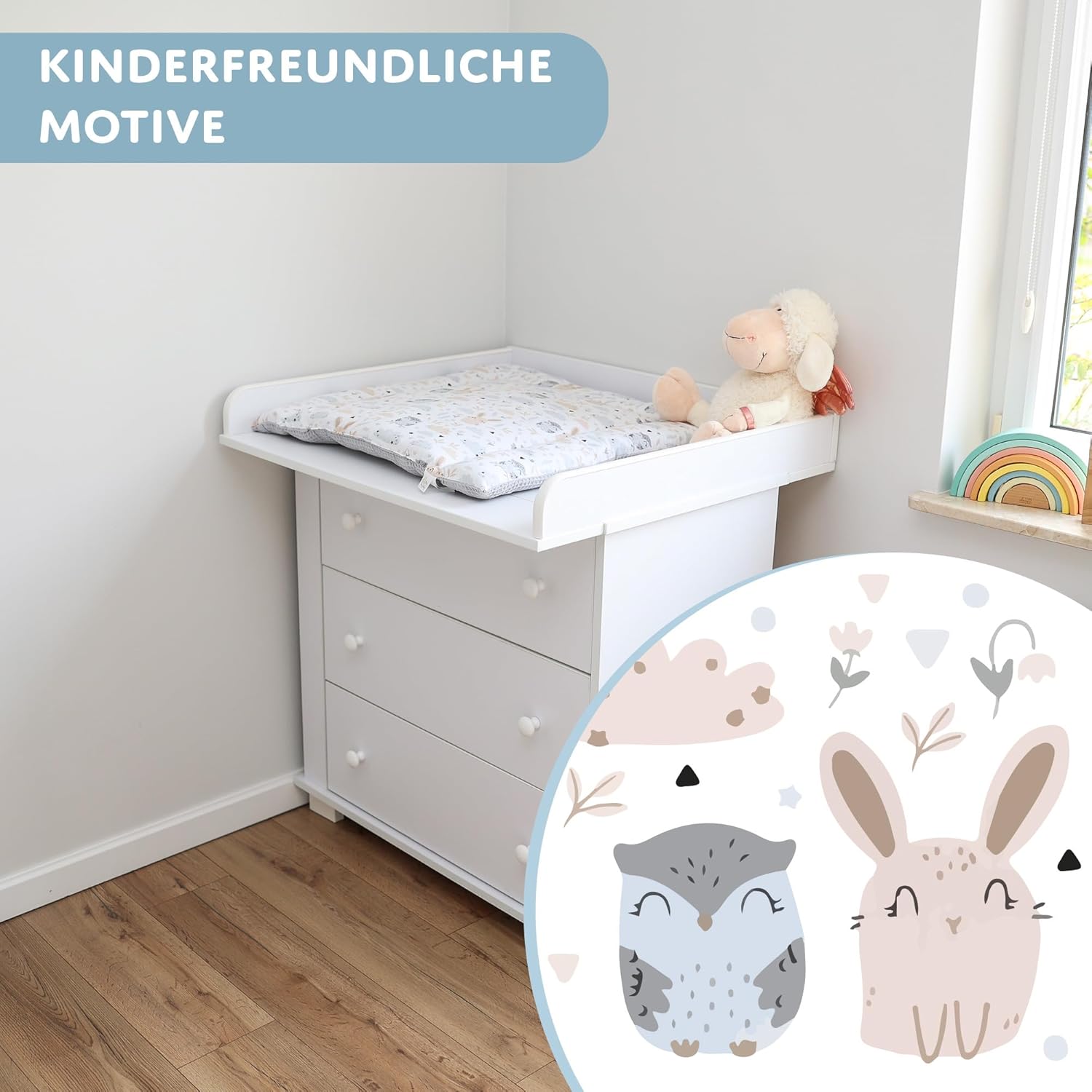 Thumbnail 4 de Wickelauflage aus Baumwolle 75×72 cm – waschbar, EU- Herstellung, weich & langlebig