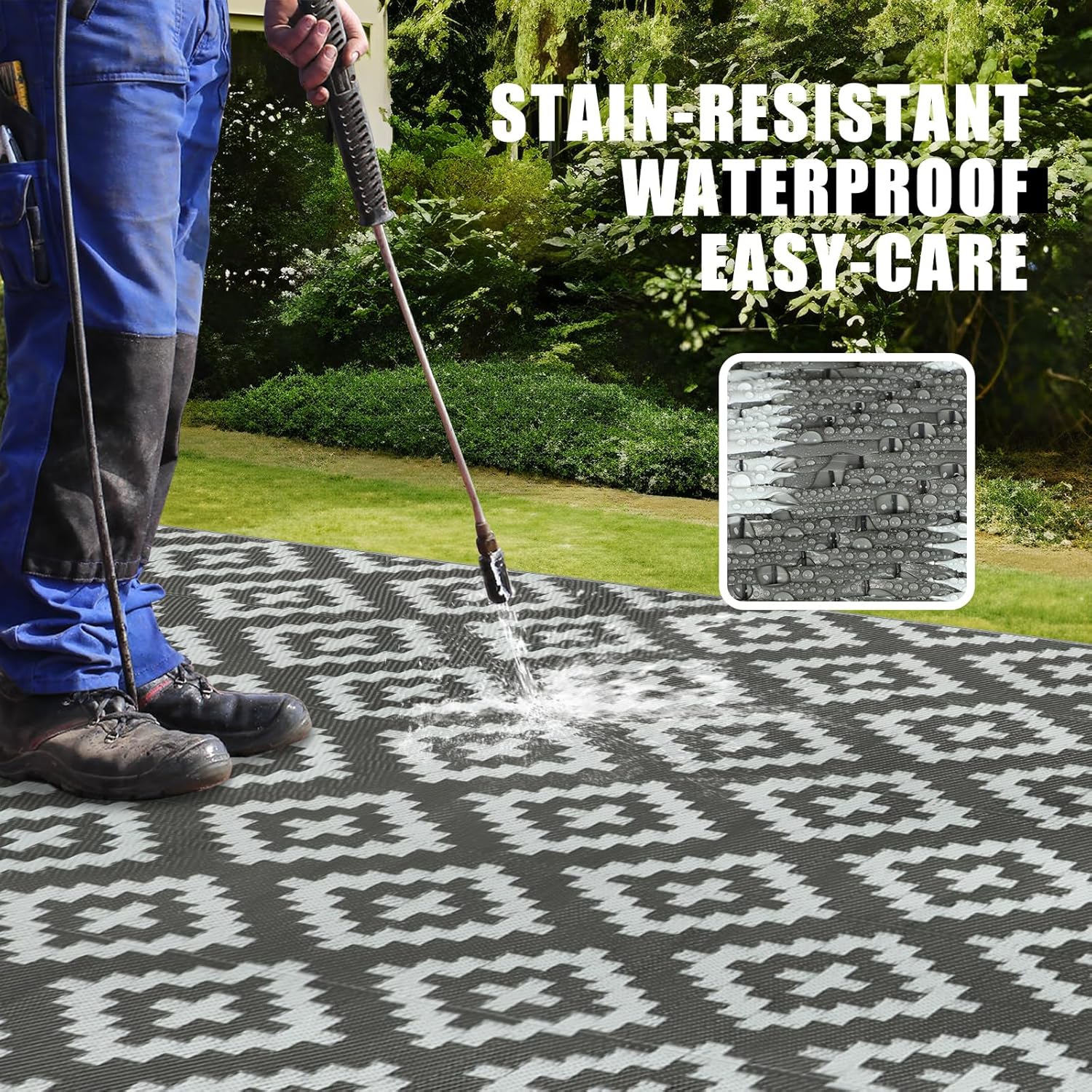 Thumbnail 4 de Homcomodar Outdoor-Teppich wetterfest, reversibel 180x270 cm (recyceltes Kunststoffstroh, UV-beständig)