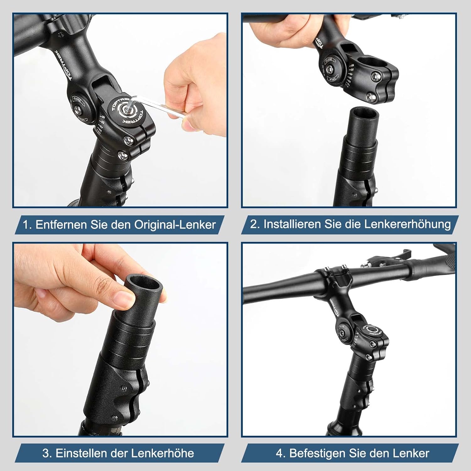 Thumbnail 5 de toptrek Lenkererhöhung Fahrrad (Vorbau 28,6 mm) für MTB, Rennrad & City – Höhenverstellung mit Spacern, 150 mm