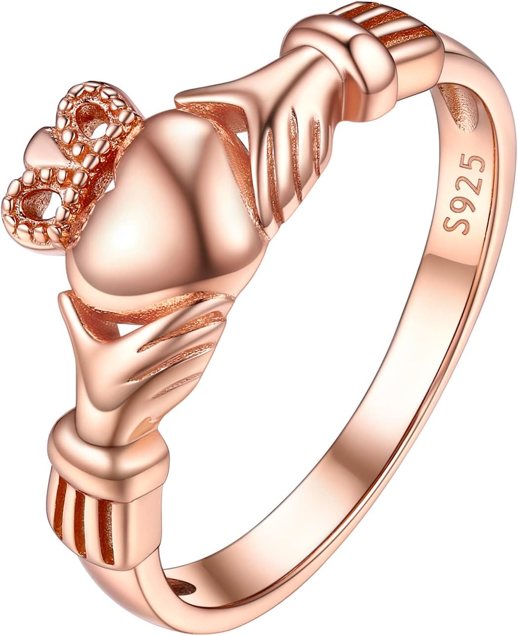 Detalle de PROSILVER Bague celtique Irlandaise Claddagh/Tríquetra en argent 925, plaqué or rose, personnalisable (taille 47-67)