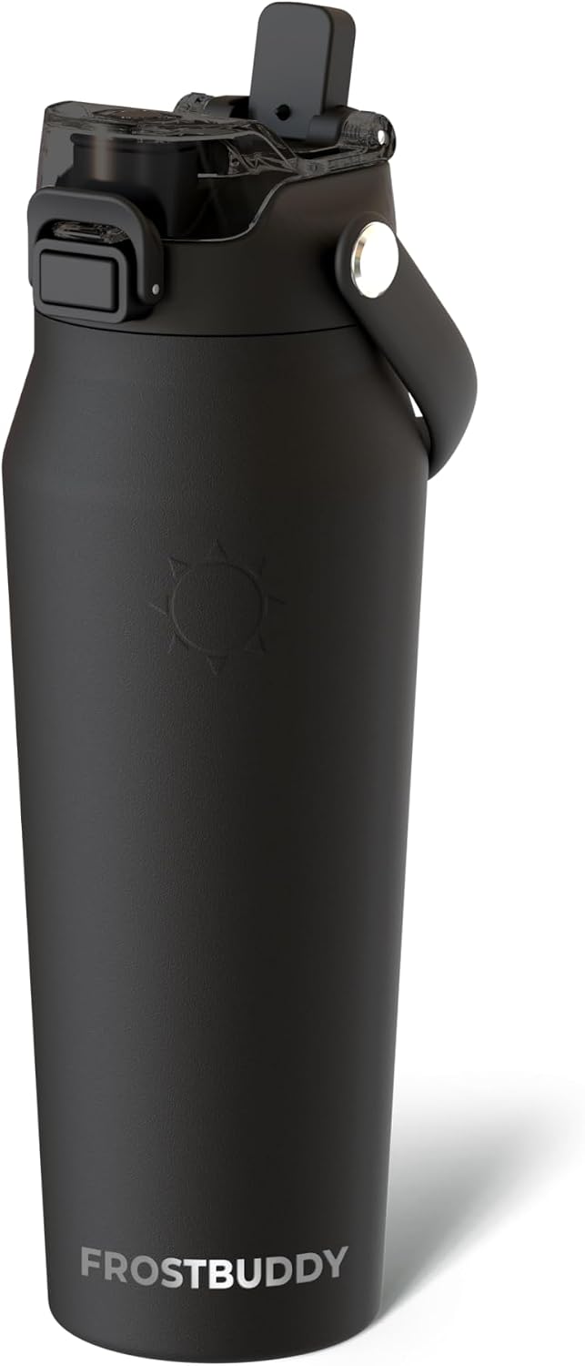 Detalle de Frost Buddy 24oz Insulated Water Bottle with Straw & Chug Lid — Leak-Proof Stainless Steel, 24-Hour Cold