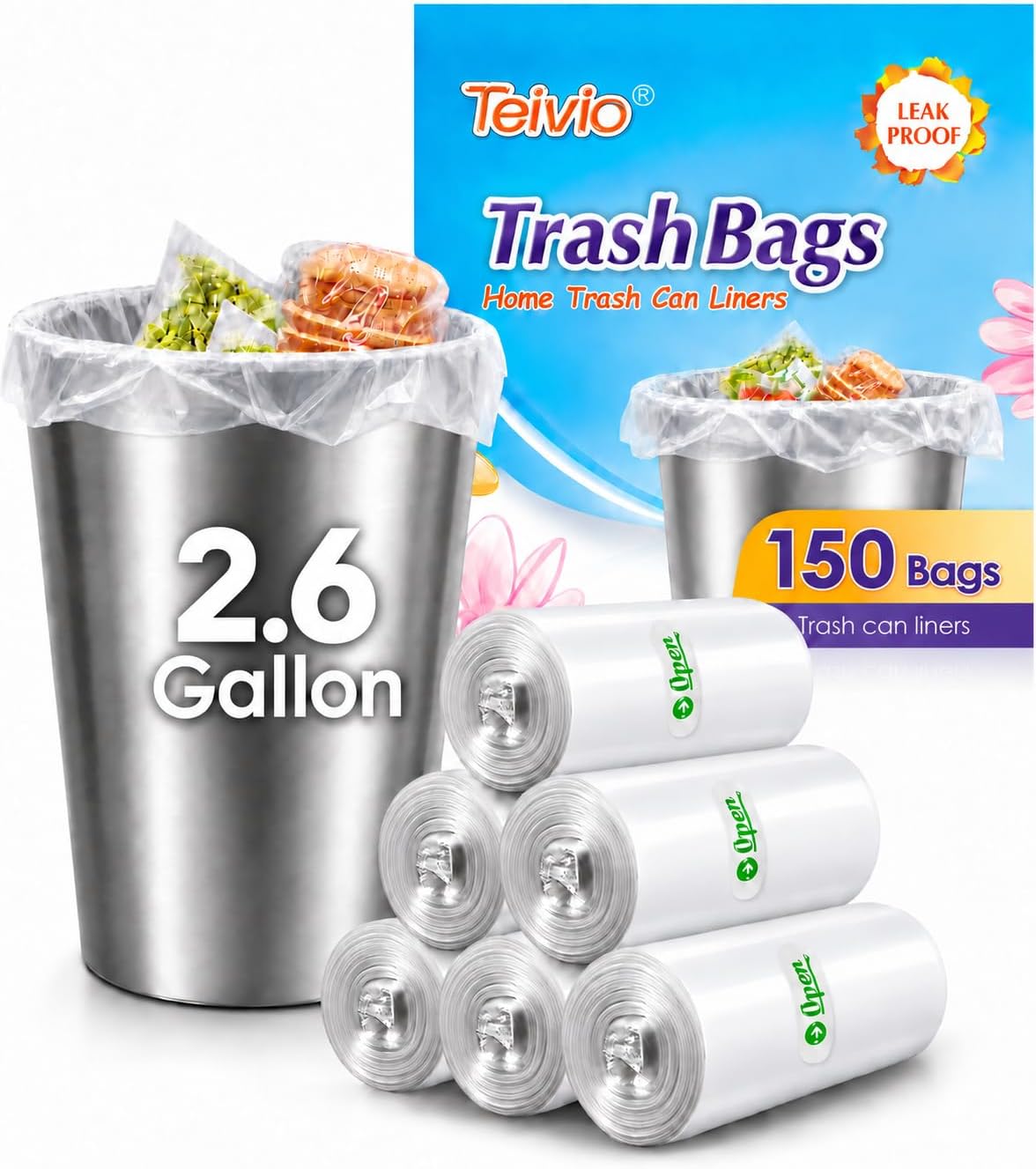 Detalle de Teivio Clear Trash Bags 2.6 Gallon