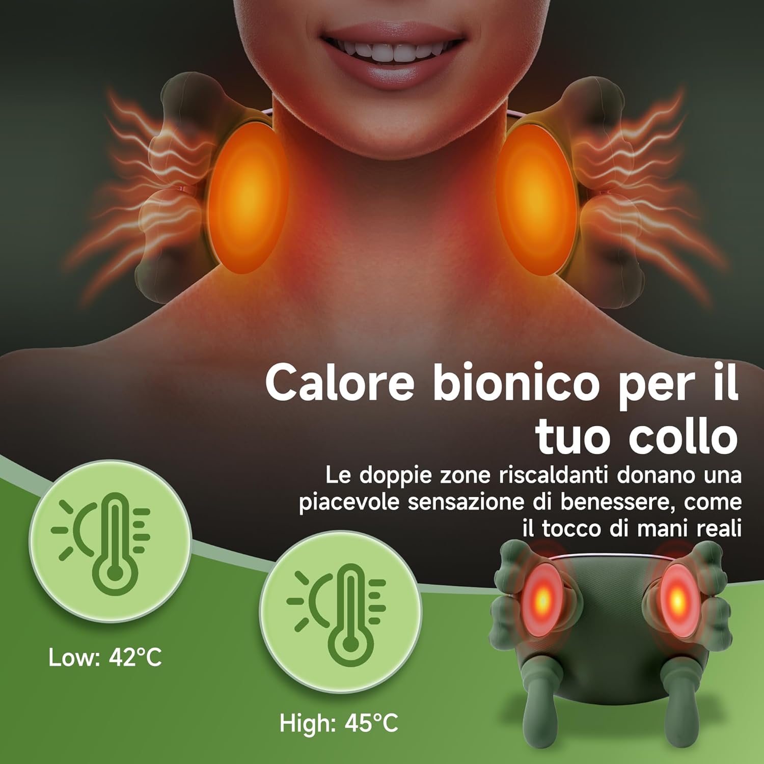 Detalle de Massaggiatore Cervicale 4D a Mano Bionica per collo e schiena con calore rosso e 3 intensità (Verde)