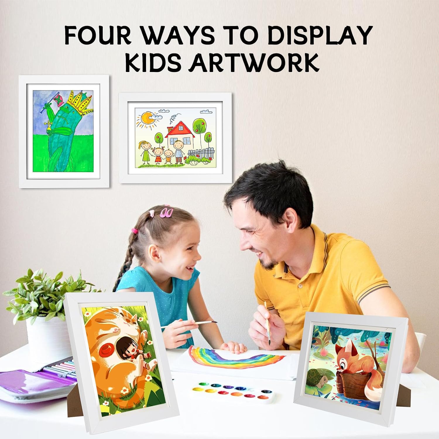 Detalle de wesellcan Kids Art Frame for 8.5 x 11 Artwork, Front-Opening White Frame with Storage