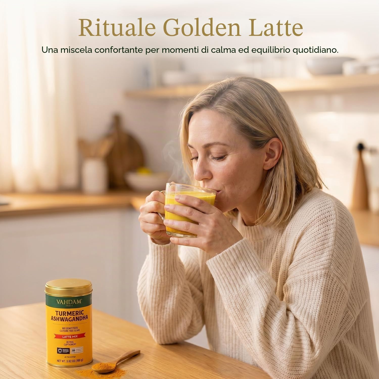 Detalle de VAHDAM Golden Milk Latte in Polvere Curcuma & Ashwagandha – 100 g (40 tazze), senza caffeina e zuccheri aggiunti