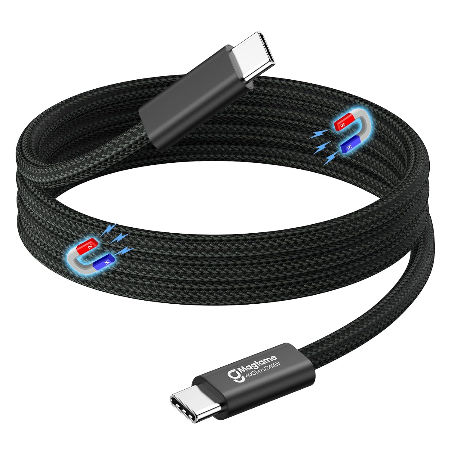 Detalle de Magtame USB 4 Cable 240W: Magnetic USB‑C to USB‑C, 2.5ft, 8K/60Hz & 40Gbps