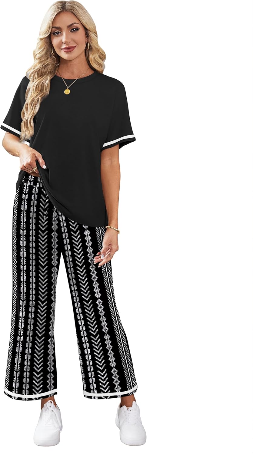 Thumbnail 2 de Sampeel 2-Piece Women’s Short-Sleeve Lounge Set with Wide-Leg Pants, Pockets & Drawstring