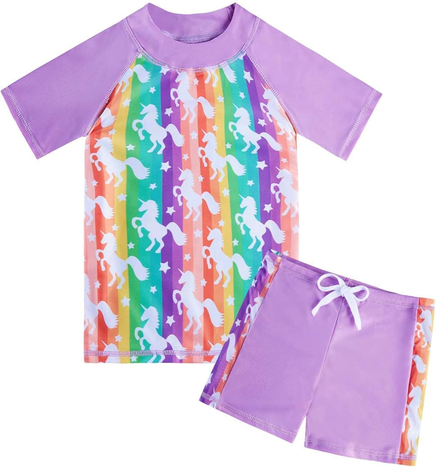 Detalle de Fanient Girls Kids Two-Piece Short Sleeve Swimsuit (UPF 50+), age 4–10