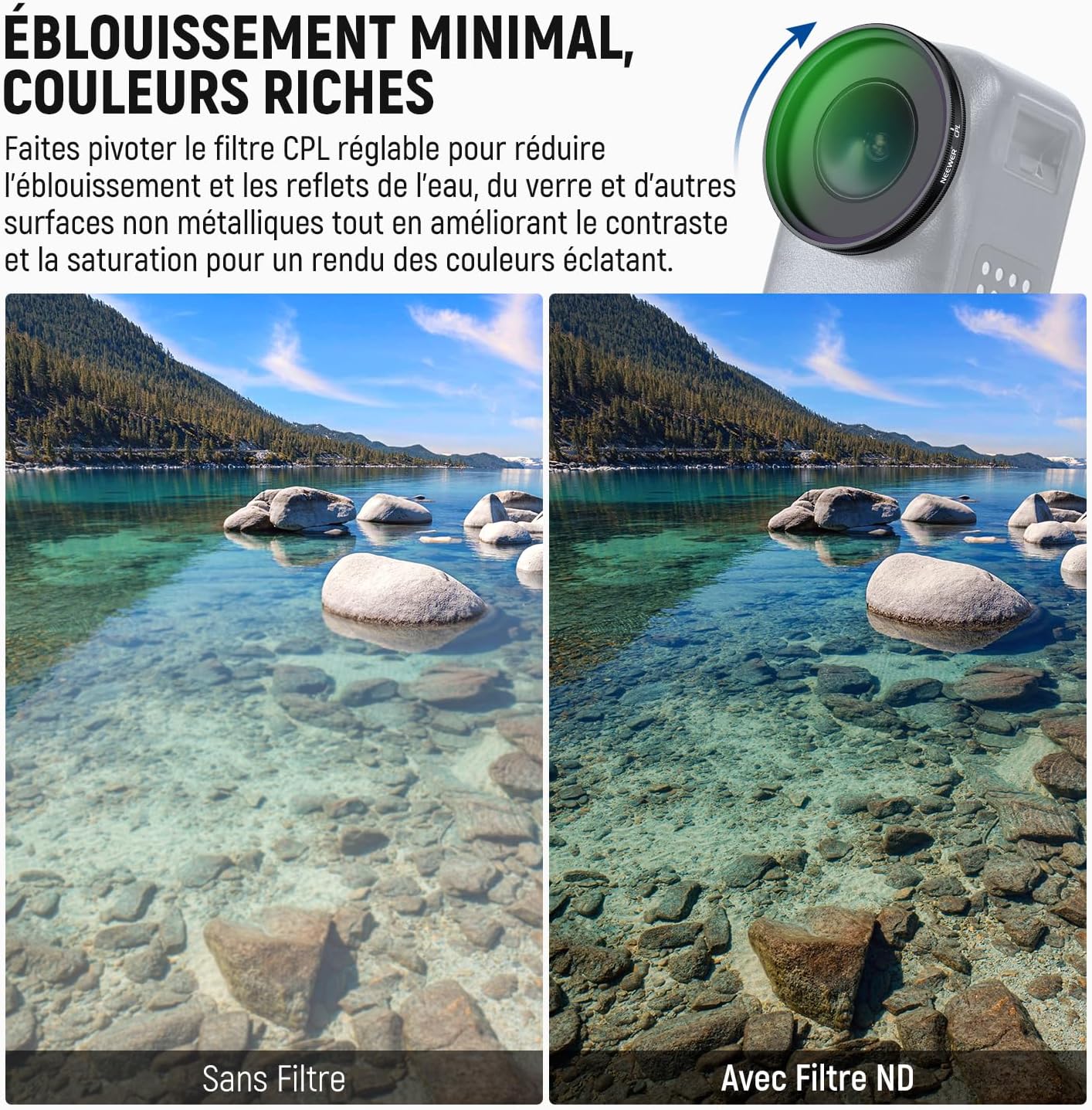 Detalle de NEEWER kit filtres ND pour DJI Osmo Nano (ND8/16/32 + CPL) avec protection d’écran – 4 packs