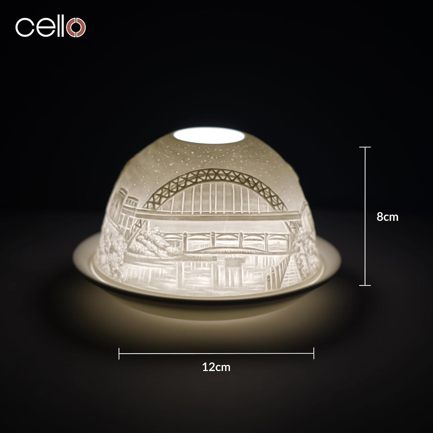 Thumbnail 2 de Cello Porcelain Tealight Holder Dome – Tyne Bridge & Angel of the North 3D Projection Design