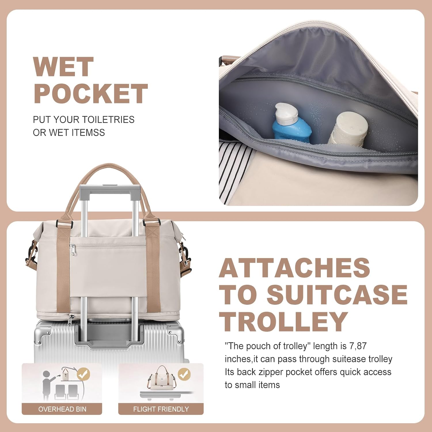 Thumbnail 6 de Ryanair Underseat Cabin Bag 40x30x20cm (Beige-Brown) with Expansion, Wet Pocket and Shoe Compartment