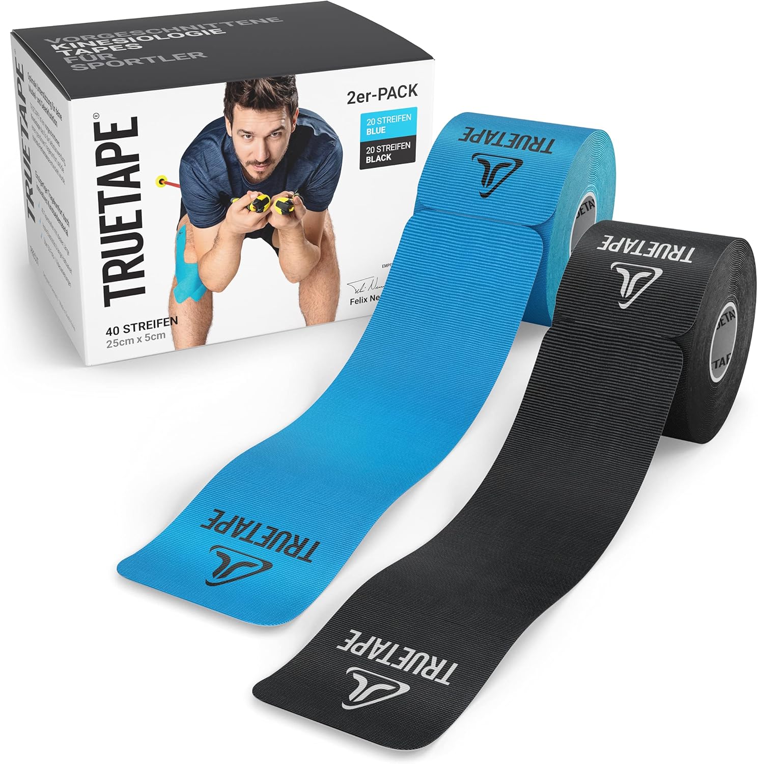 Thumbnail 6 de TRUETAPE Kinesiotape PRO Precut DUO-Pack – 2 x 20 vorgeschnittene Streifen (25 cm x 5 cm) – Wasserfeste & Elastische Kinesiotapes – Blau & Pink