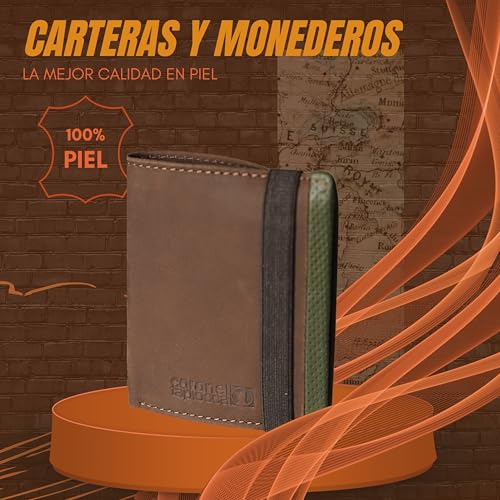 Detalle de Cartera Aladino Marrón de Coronel Tapiocca para Hombre: 6 ranuras, monedero y compartimentos