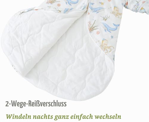 Detalle de Chilsuessy Baby Schlafsack Winter mit abnehmbaren Langarm – Bio Baumwolle, 2.5 Tog, Blau Unterwasserwelt, 90–110 cm