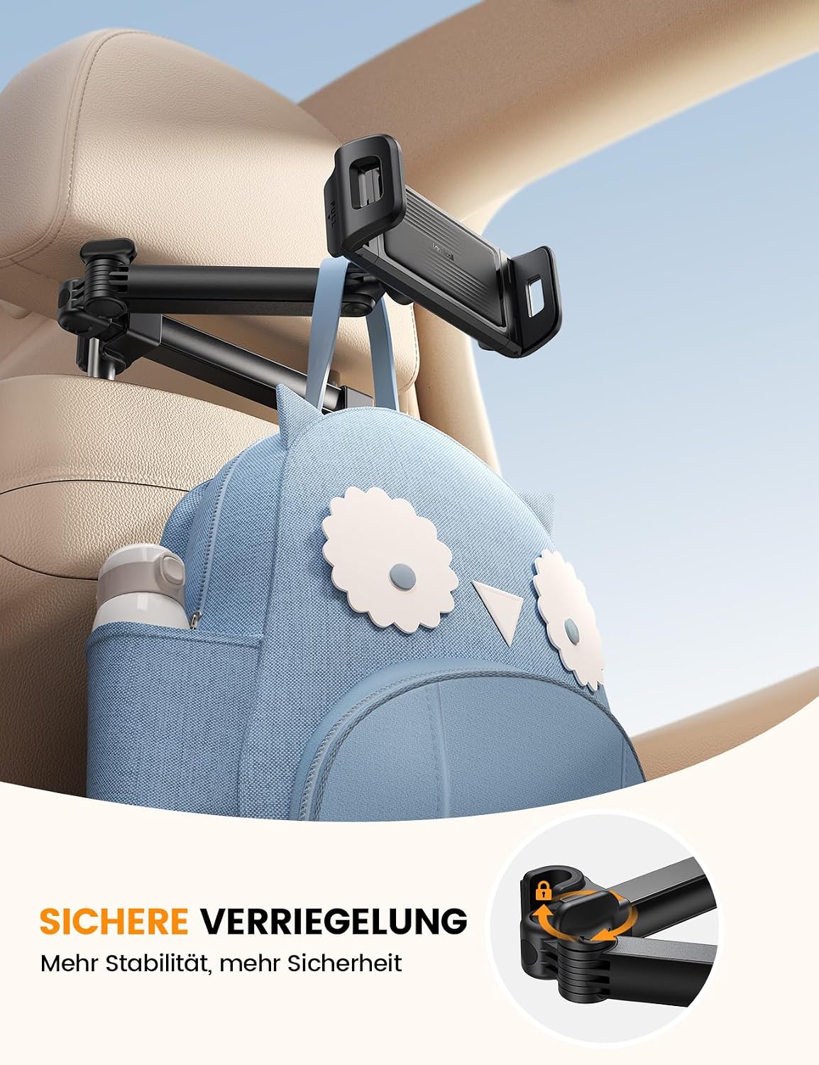 Detalle de Lamicall Tablet Halterung Auto Kopfstütze – ausziehbare, 360° drehbare Tablet-Halterung für Auto