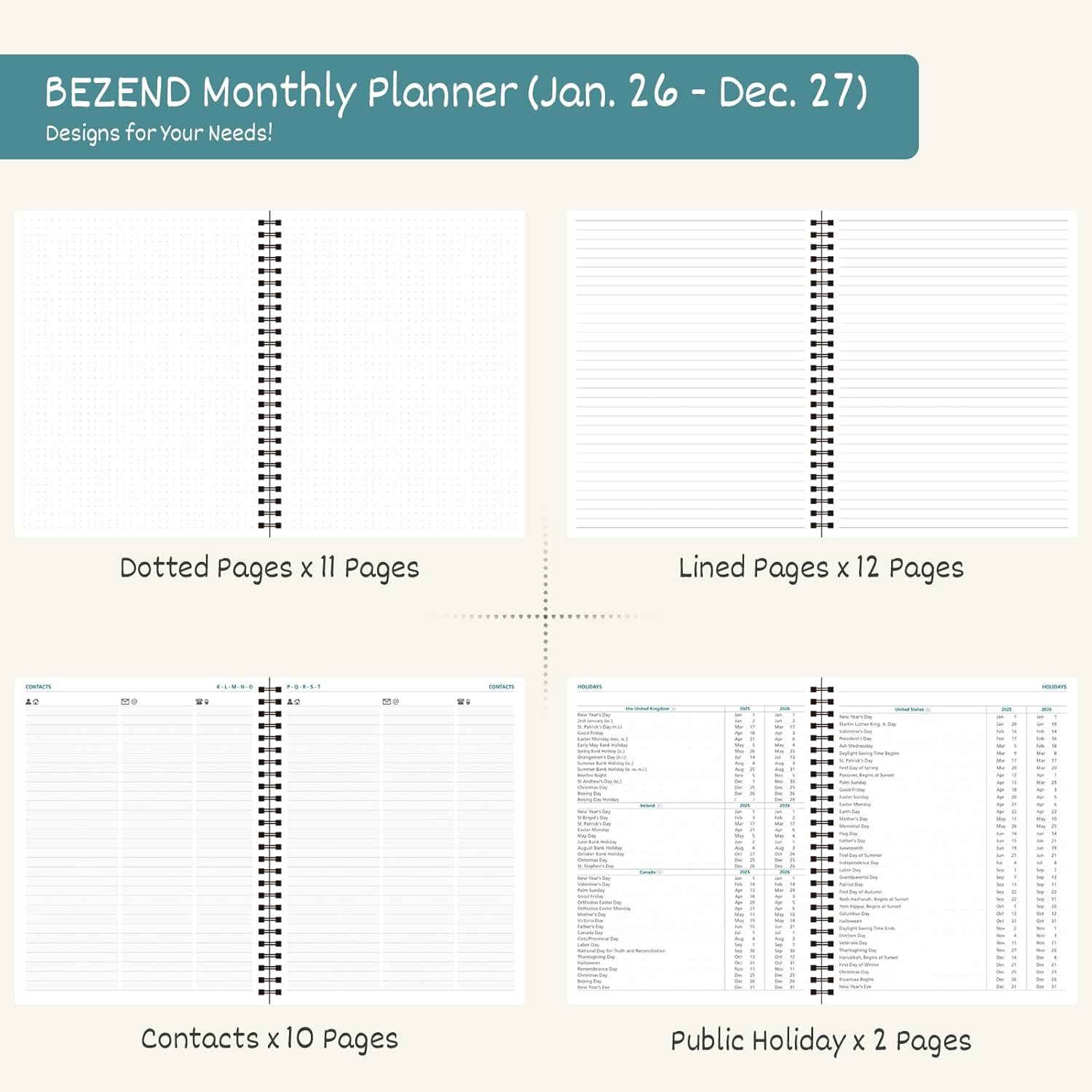 Detalle 1 de BEZEND 2026 2027 month planner 120 GSM