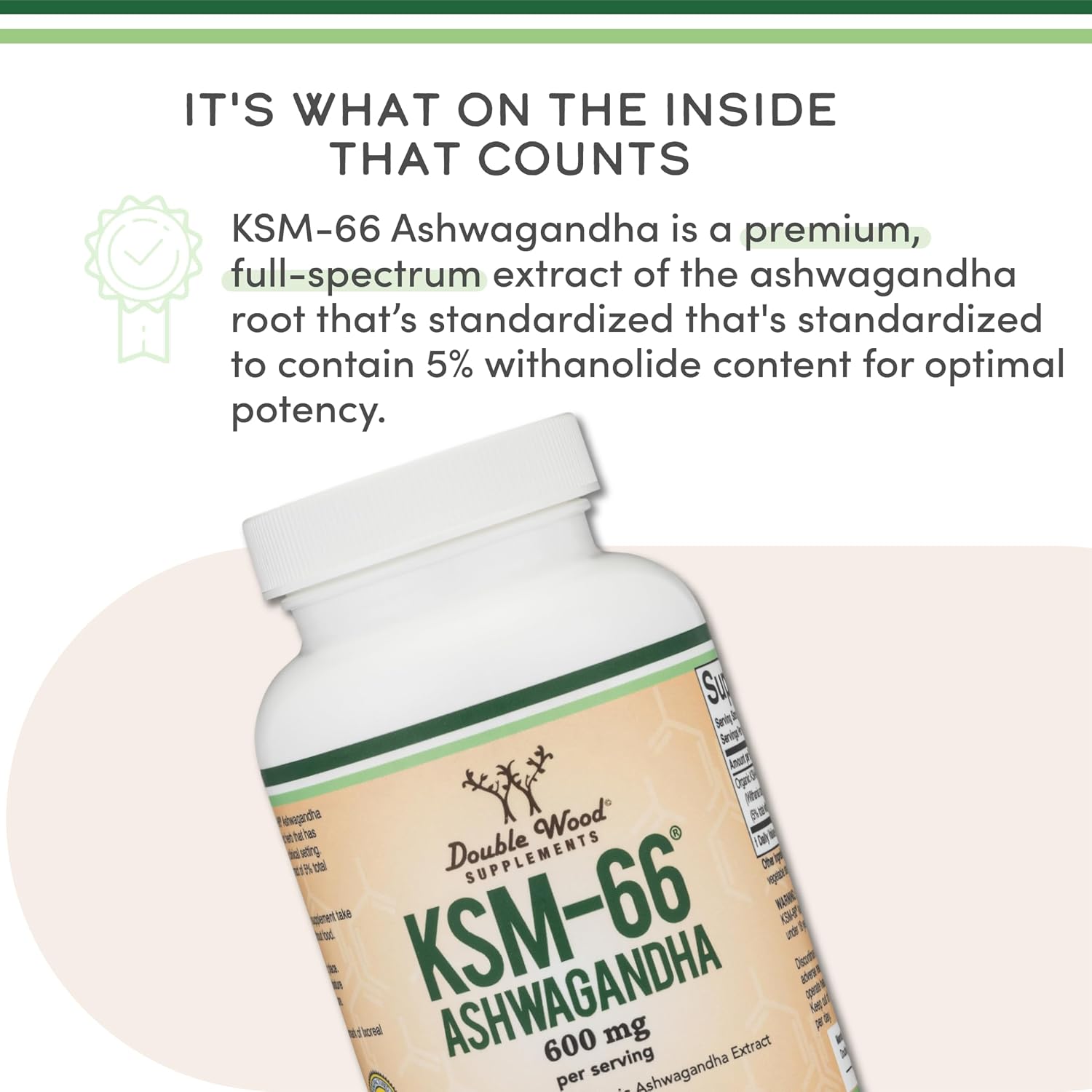 Detalle 2 de Double Wood Supplements KSM-66 Ashwagandha Capsules, Organic, 120 Count