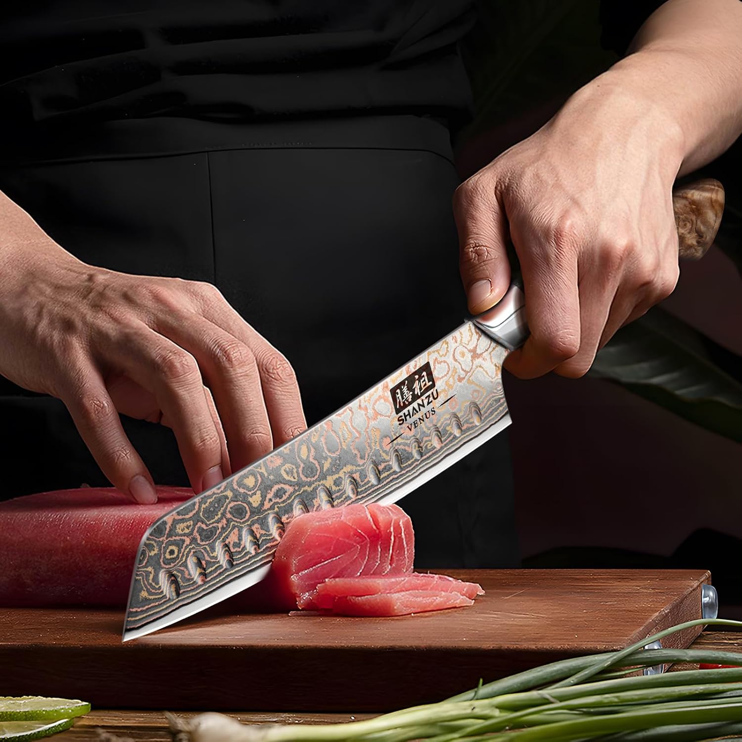 Thumbnail 6 de SHAN ZU Cuchillo Santoku Damasco VENUS - Elegancia Japonesa 🥢
