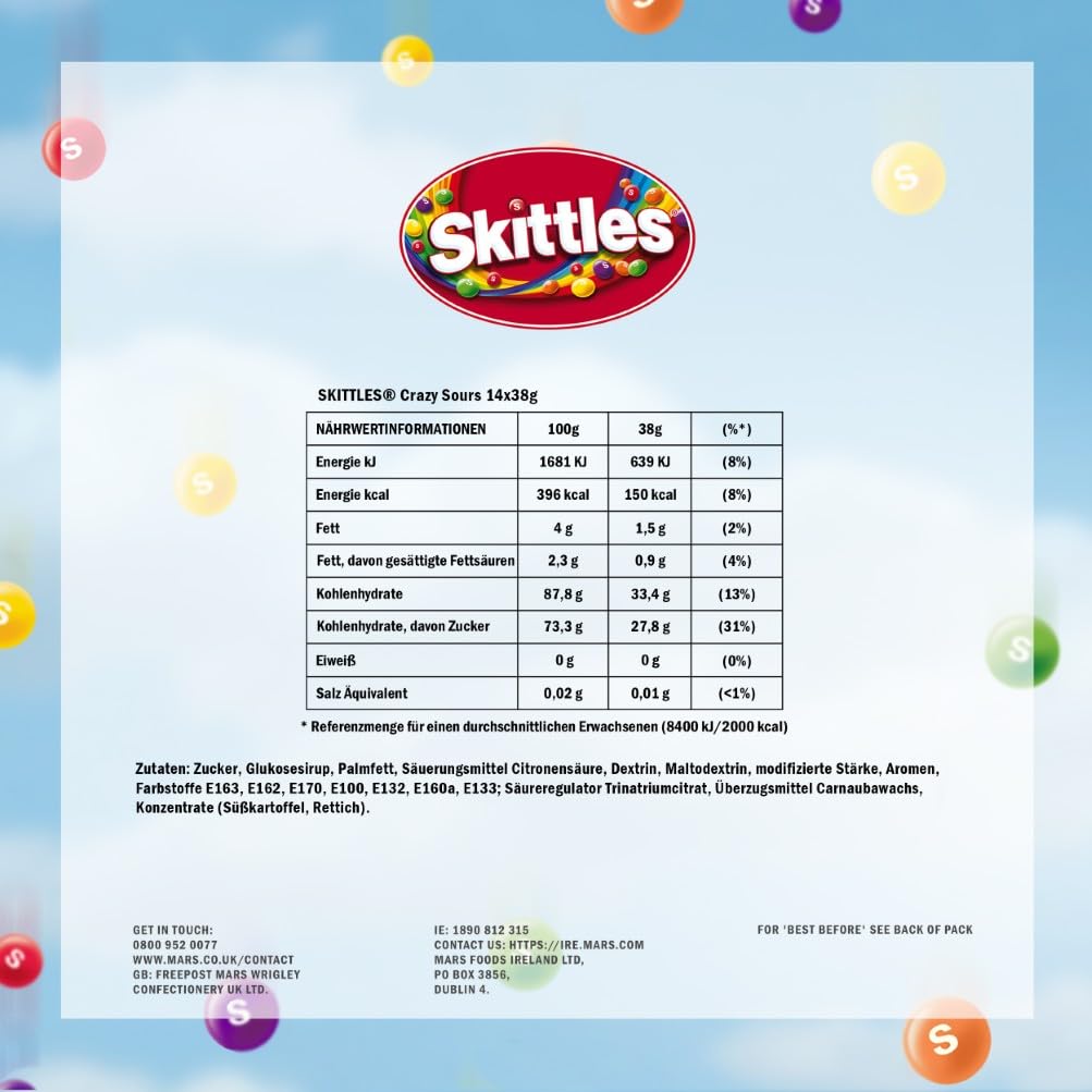 Thumbnail 1 de Skittles Crazy Sours – Vegane Saure Fruchtbonbons in Großpackung 14x38g