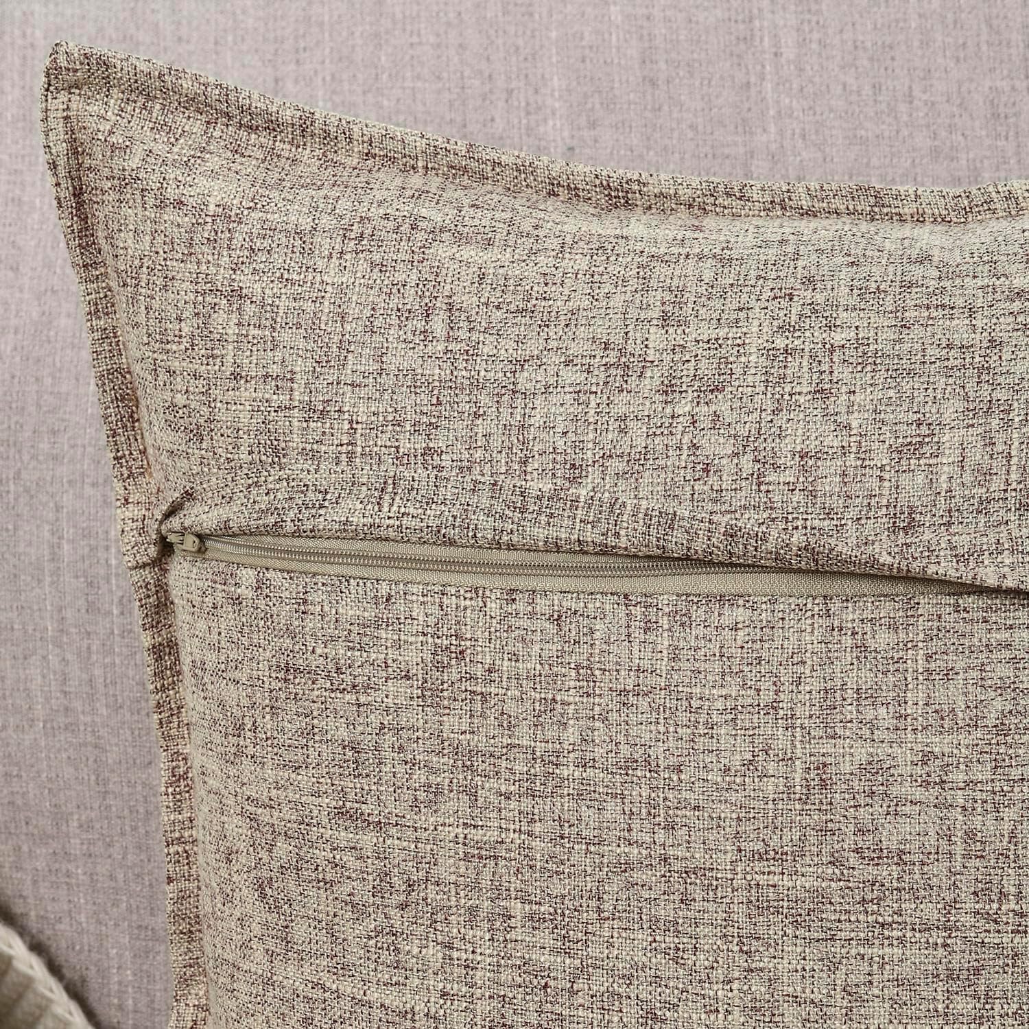 Detalle de Madizz 2er Set Kissenbezüge aus Polyester-Leinen (Taupe) – 45 x 45 cm