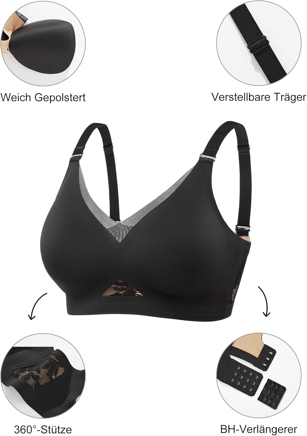Thumbnail 2 de SHARICCA Damen BH ohne Bügel – Push-Up Spitzen-BH, nahtlos, Vollbügel, atmungsaktiv, ideal für Alltag & Schlaf