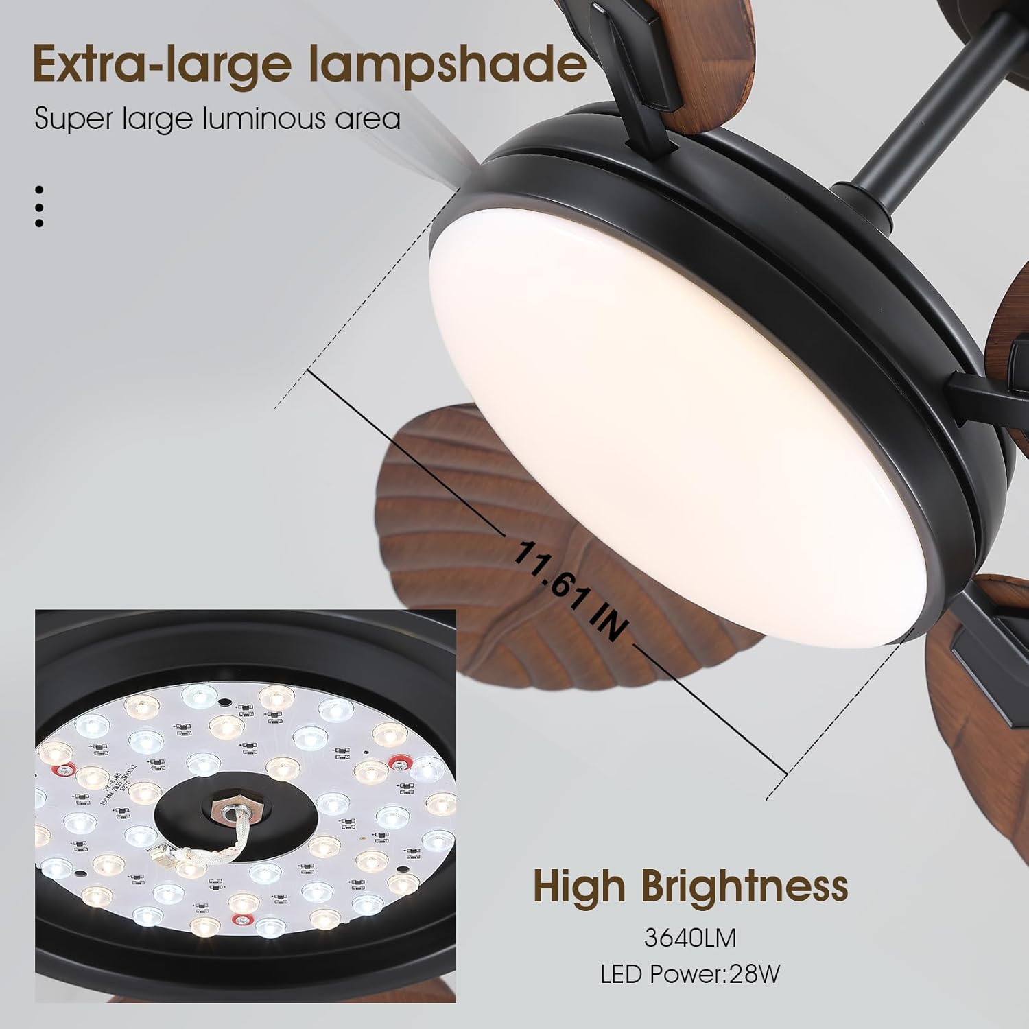 Thumbnail 3 de PHORUS 52 Inch Tropical Outdoor Ceiling Fan with Lights and Remote (Dark Brown)
