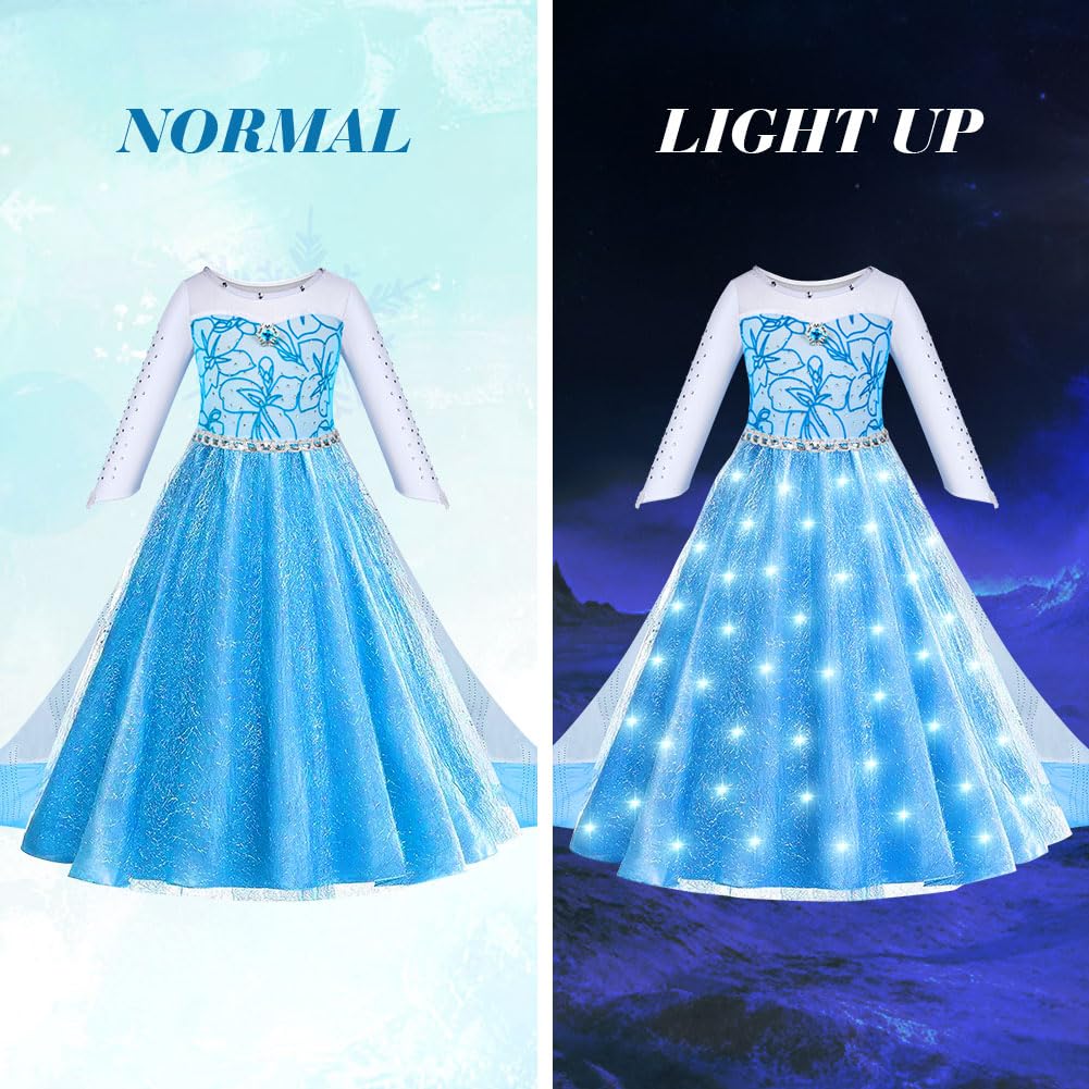 Detalle de ACWOO LED Leuchtend Prinzessin Kleid für Mädchen mit Krone und Zauberstab – Kostüm-Set