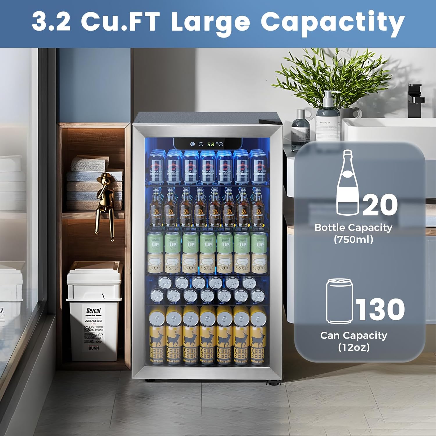 Detalle 2 de Electactic JC-90VEL-F Beverage Refrigerator, 3.2 Cu. Ft., 130-Can Capacity