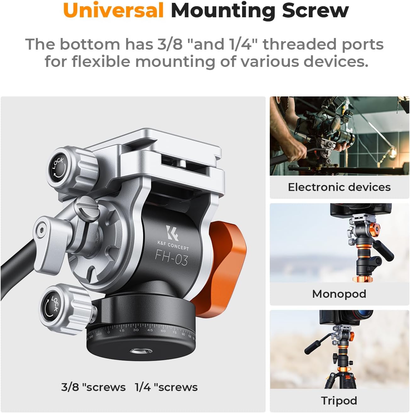 Thumbnail 5 de K&F CONCEPT Tripod Fluid Head with Flexible 360° Pan & ±90° Tilt + Arca-Swiss QR plate