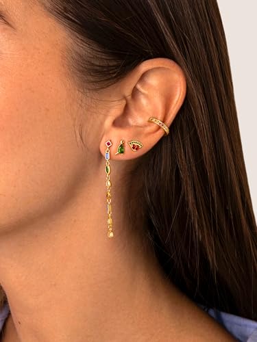 Detalle de SINGULARU Pendientes Cascade Colors en Plata 925 bañada en oro de 18 Kt con circonitas multicolor