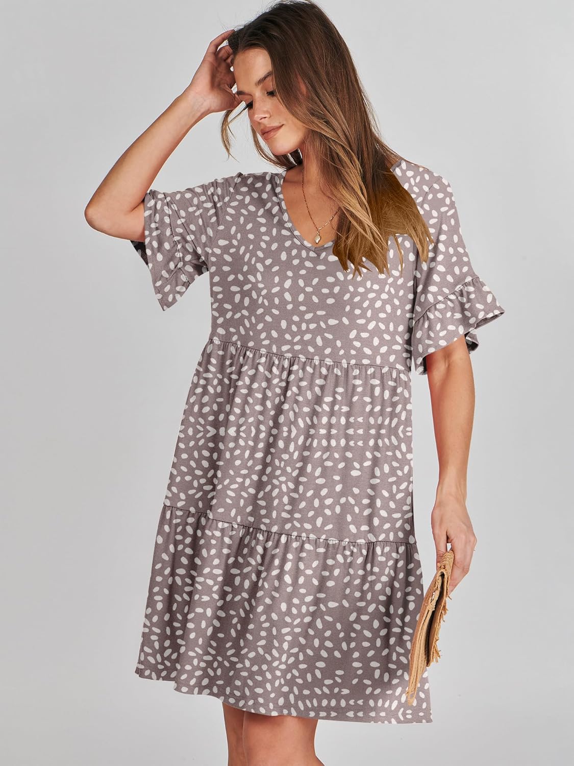 Thumbnail 6 de ANRABESS Women's Summer 2026 V-Neck Ruffle Sleeve A-Line Tiered Dress with Pockets