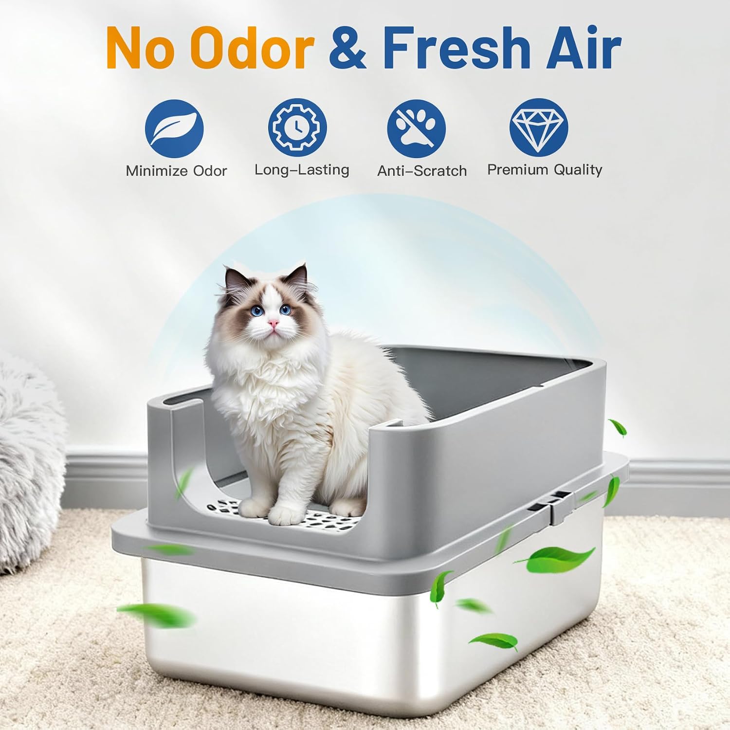 Detalle 2 de Jotesnew XXF-ST Stainless Steel Cat Litter Boxes, 2-Pack, XL with High Sides