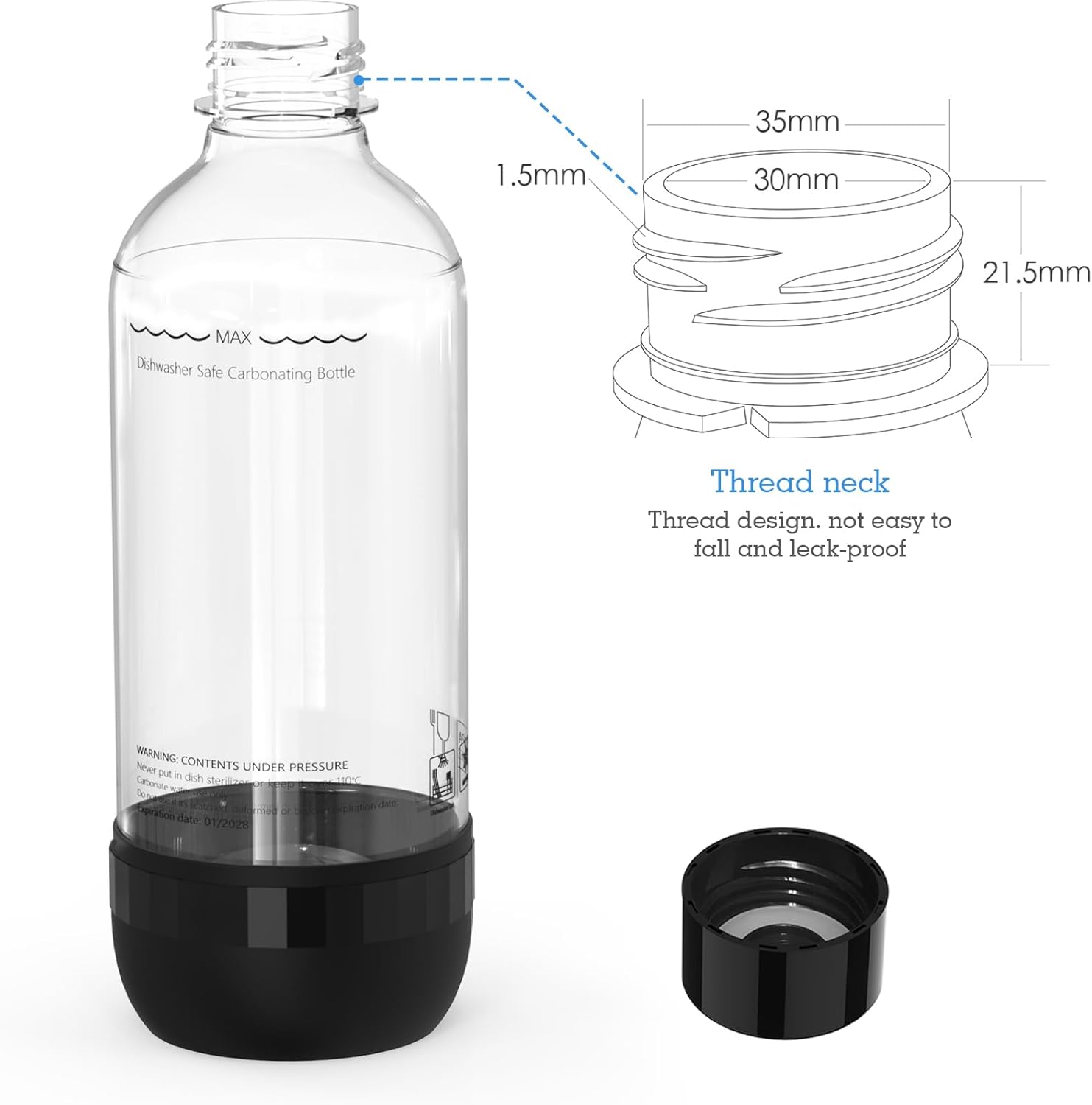 Thumbnail 6 de Mycket Soda Maker Bottles: 2 x 1 Litre BPA-Free Reusable PET Bottles for Sparkling Water Makers