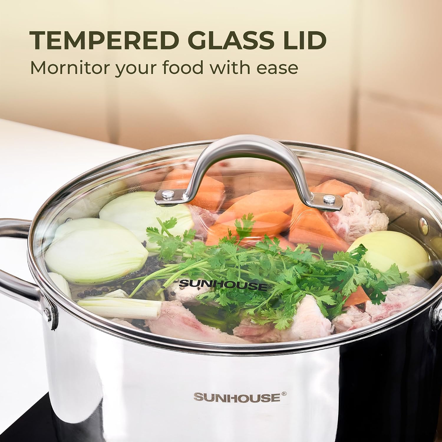 Thumbnail 3 de SUNHOUSE 8 Quart Stock Pot with Lid – Stainless Steel, Induction Compatible, Oven Safe