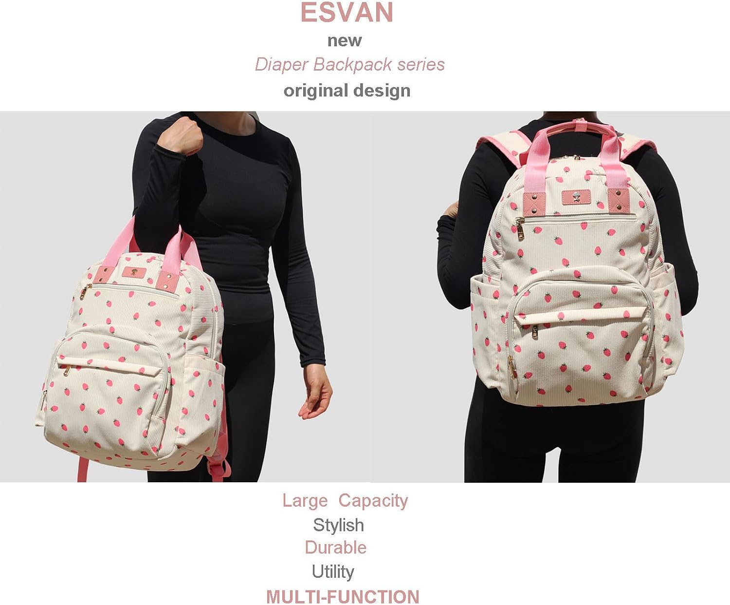 Detalle 2 de ESVAN Diaper Bag Backpack Corduroy